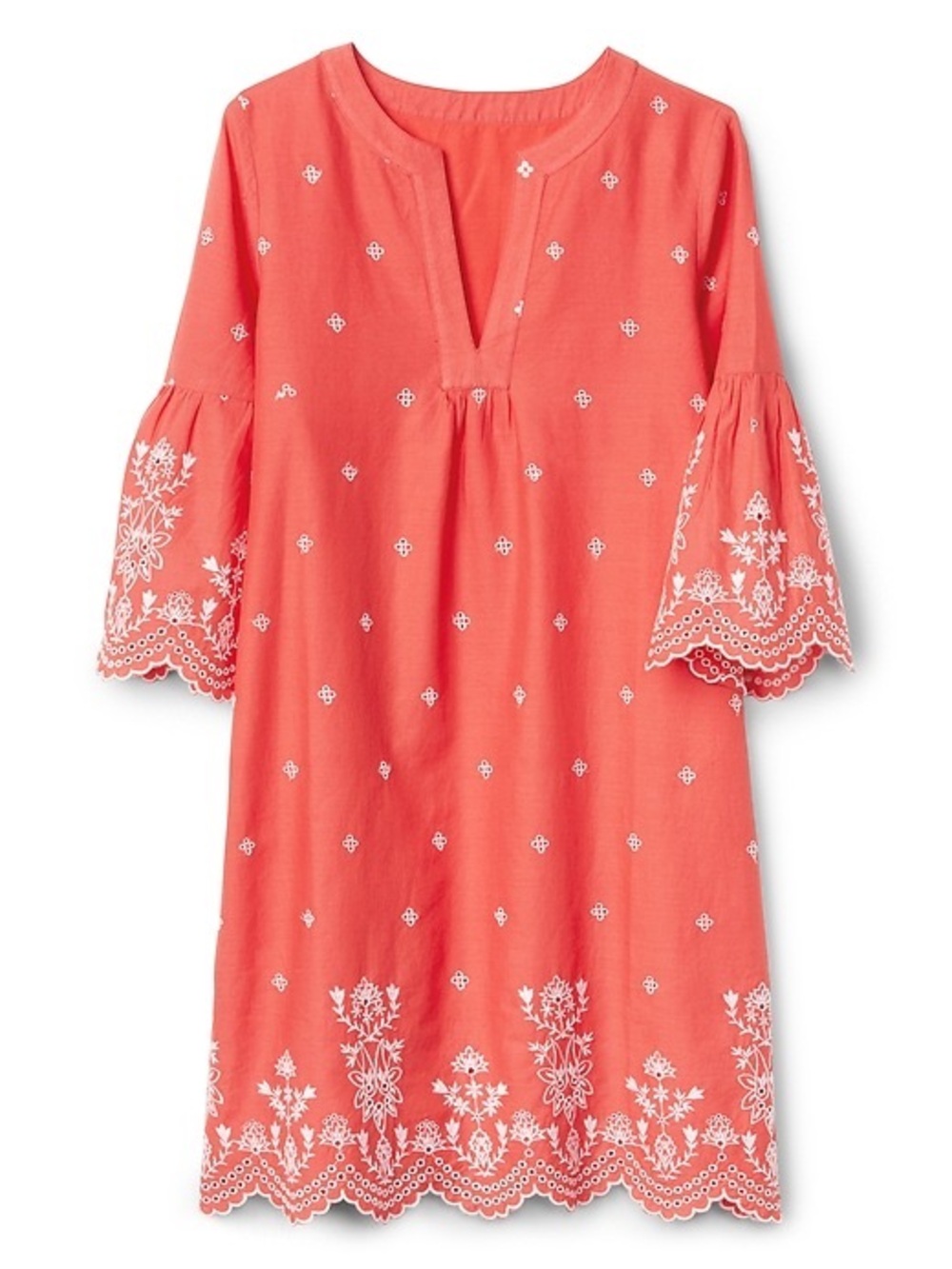 GAP 100% Cotton Embroidered Eyelet Bell Sleeve Boho Shift Dress